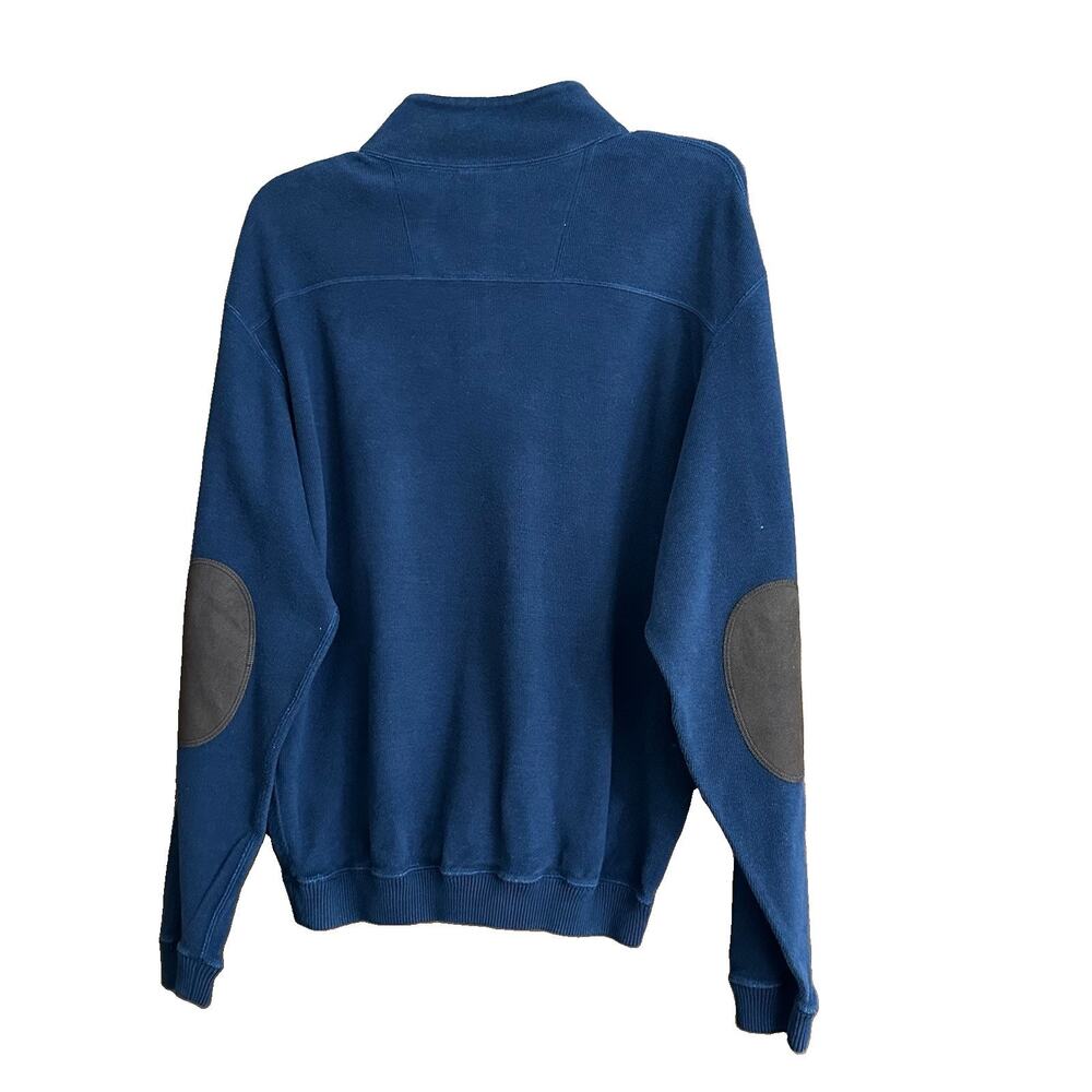 Cremieux Reversible Quarter Zip Sweater Medium EUC Navy Gray Elbow Patches
